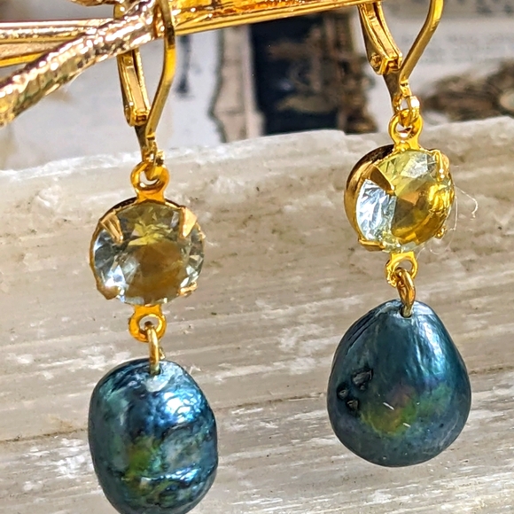 Genuine Aquamarine 1.87 Carats & Blue Baroque in 14K Drop/Dangle Earrings - Picture 2 of 4